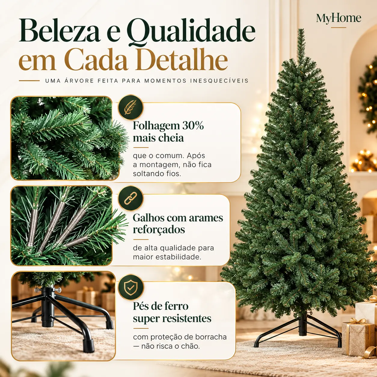 Detalhes dos galhos ajustáveis e da base